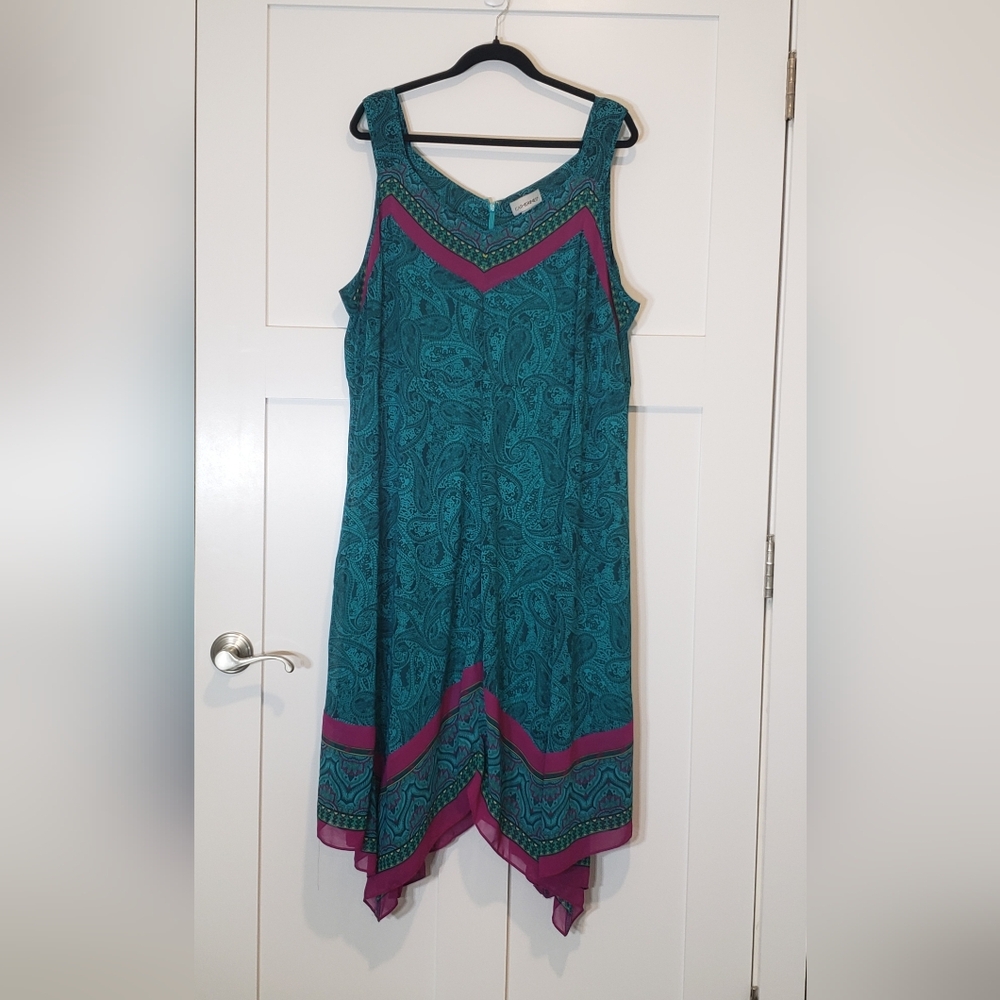 Catherines Paisley Floral Print Long Dress Sleeveless Teal W/Light Jacket Sz 2X